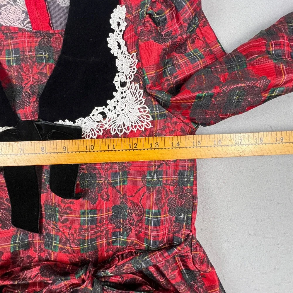 Polly Flinders Plaid Dress Girls 14 Red Velvet Lace Holiday Christmas Vintage